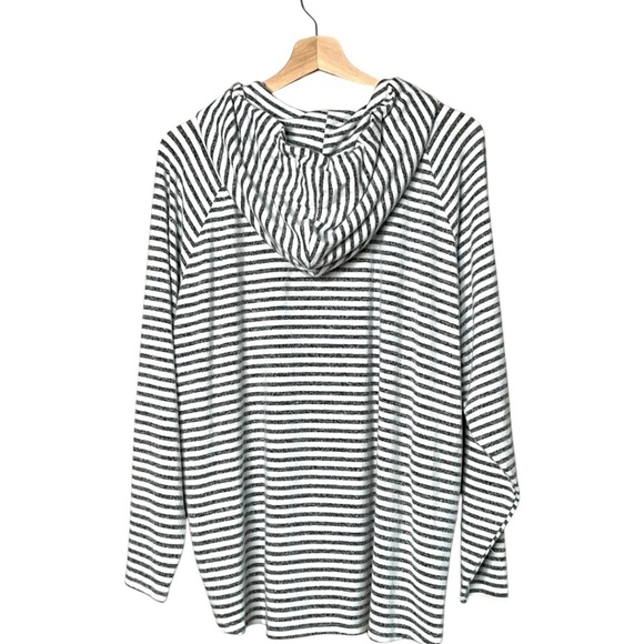 LUCKY BRAND Super Soft Grey / Cream Striped Hoodie Long Sleeve US Sz L - Picture 4 of 10